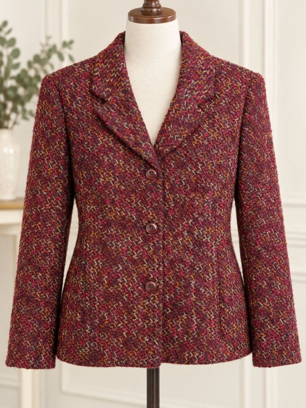 Vintage 90s Koret Tweed Blazer 10 Red Deadstock USA Office Colorful Preppy Retro